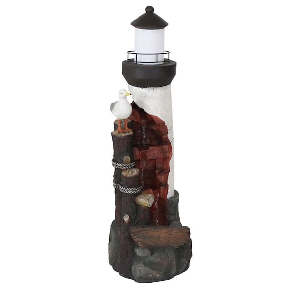 Sunnydaze Gull's Cove Outdoor Lighthouse Cascading Water Fountain with LED Light