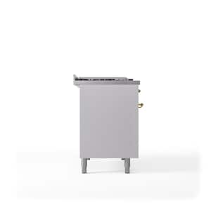 Nostalgie II 48 in. 5 Burner plus Frenchtop plus Griddle Liquid Propane Dual Fuel Range in White with Brass