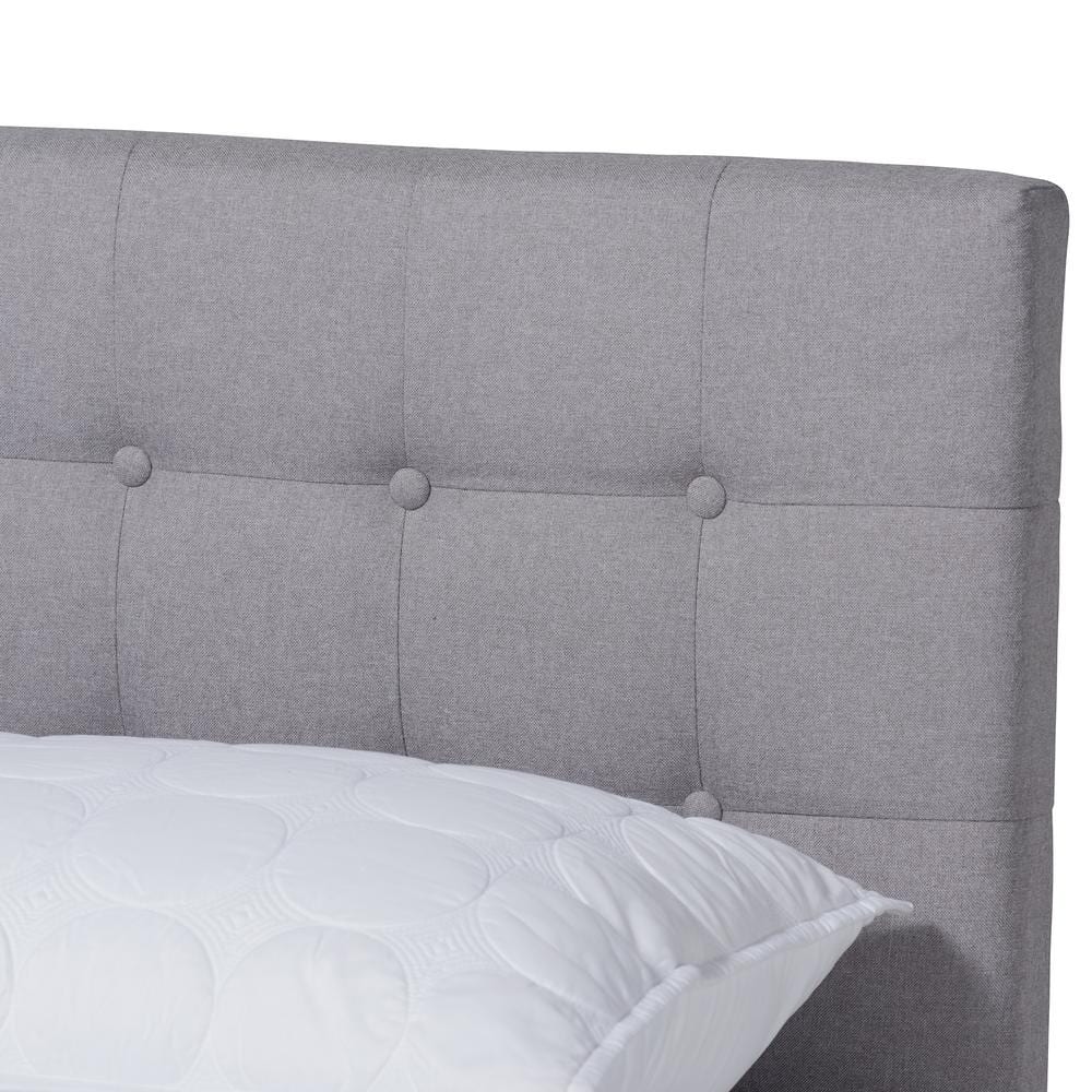 Devan Mid-Century Walnut & Light Grey Tufted Full Bed