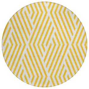 Chantille ACN550 Yellow 8 ft. x 8 ft. Round Machine Washable Indoor/Outdoor Geometric Area Rug