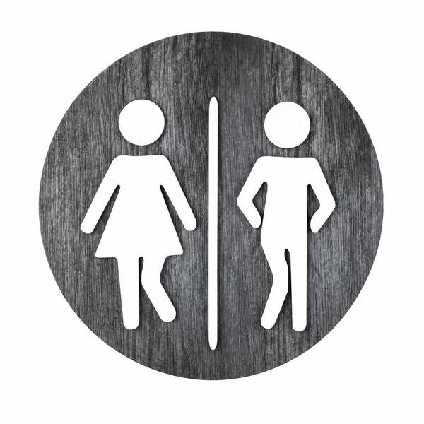 1-Pack Rustic Grey Wooden Bathroom Sign 3D Pattern Farmhouse Wall Decor Unisex Restroom Door Hanging