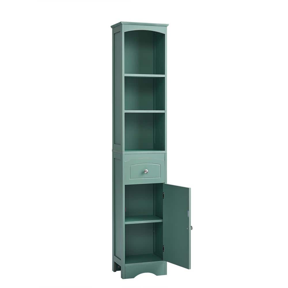13.4 in. W x 9.1 in. D x 66.9 in. H Green MDF Freestanding Linen Cabinet wi