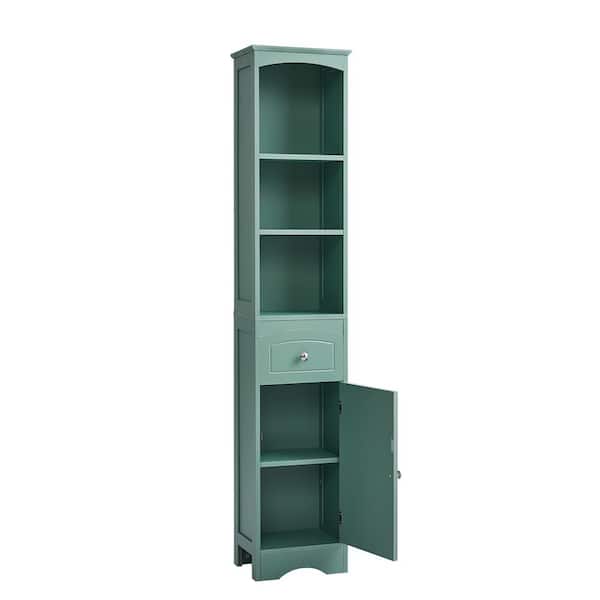 13.4 in. W x 9.1 in. D x 66.9 in. H Green MDF Freestanding Linen Cabinet with Adjustable Shelf and Drawer