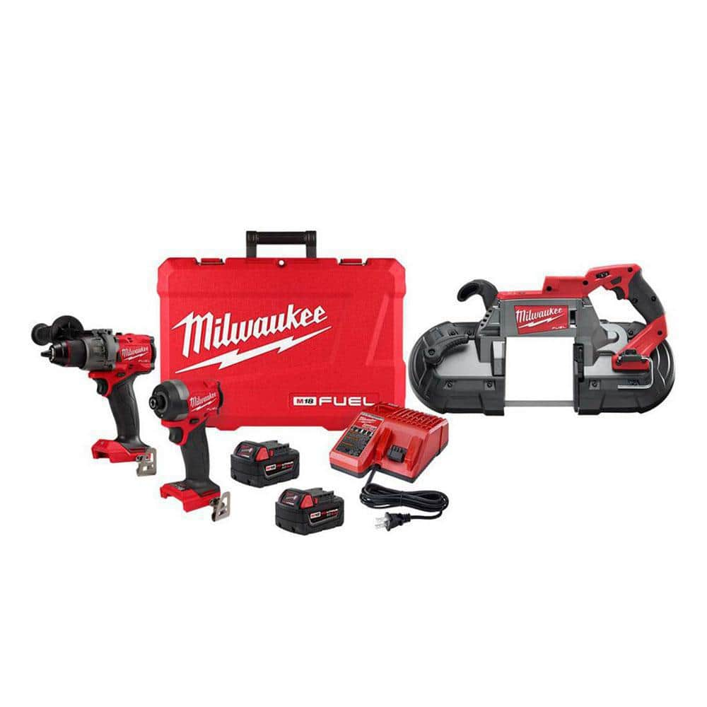 M18 FUEL 18-V Lithium-Ion Brushless Cordless Hammer Drill and Impact Driver Combo Kit (2-Tool) with Deep Cut Band Saw -  Milwaukee, 3697-22-2729