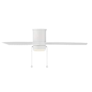 Atlantis 52 in. Integrated LED Indoor and Outdoor 3-Blade Pull Chain Flush Mount Ceiling Fan Matte White with 3000K