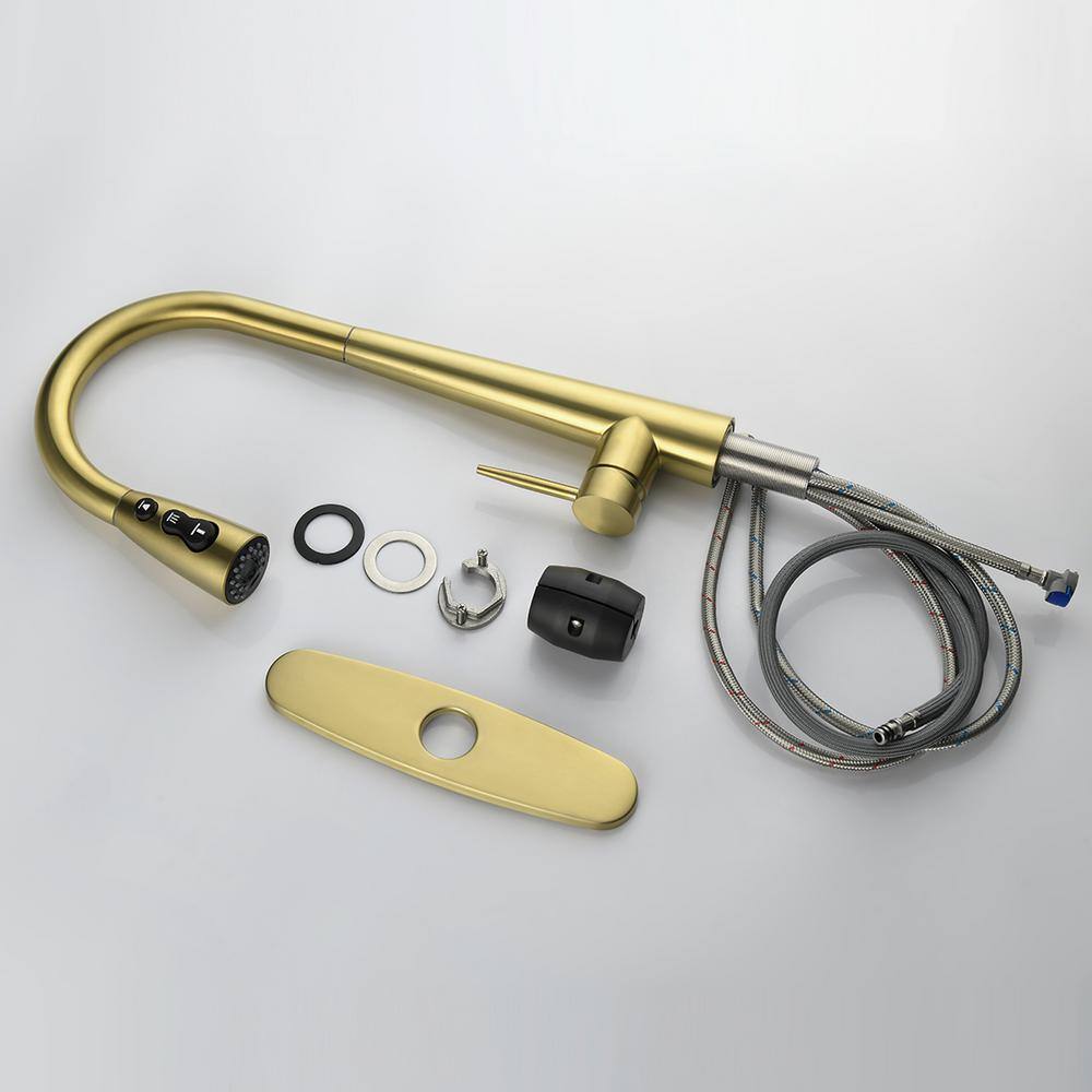 Gold Stainless Steel Single Handle Pull Down Kitchen Faucet