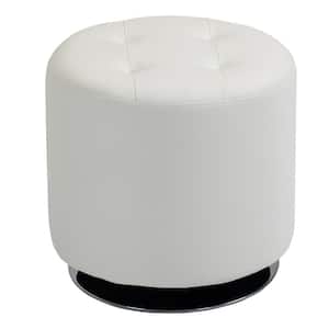 360° White Swivel Foot Stool Round PU Ottoman with Thick Sponge Padding and Solid Steel Base