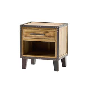 Natural Stained Wood Finish End Table with Drawer and Shelf