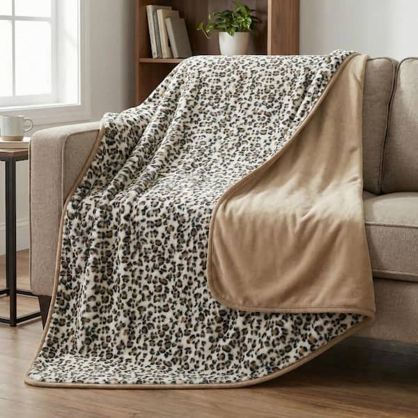 Black and White Cow Print Faux Fur Polyester 80x60 in. Waterproof Throw Blanket, Reversible Queen Size Blanket