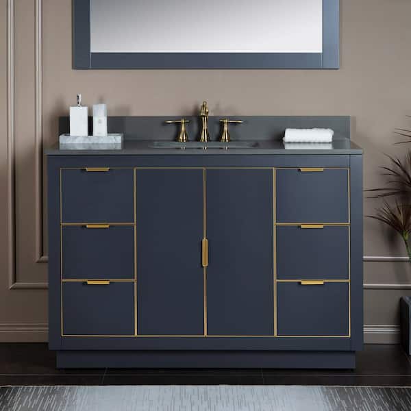 WOODBRIDGE Venice 49 in.W x 22 in.D x 38 in.H Bath Vanity in Gray with Engineered stone Vanity Top in Dark Gray with White Sink
