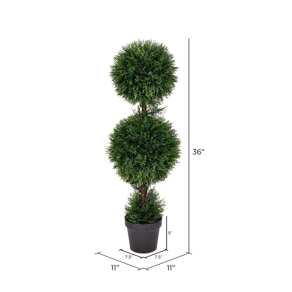 Elegant Outdoor Boxwood Double Ball Topiary with White Lights, 37"x11"