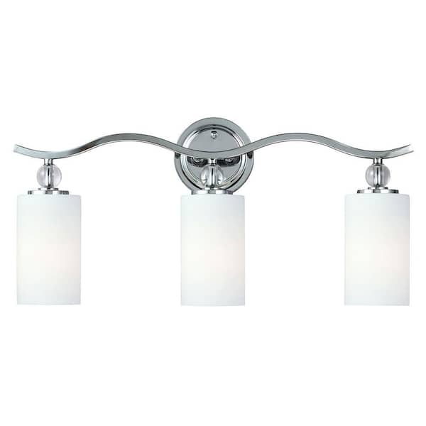 Generation Lighting Englehorn 24.5 in. W. 3-Light Chrome Wall/Bath Fixture with Inside White Painted Etched Glass