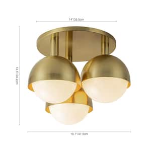 Ceder 18.8 in.W 3-Light Aged Brass Modern Semi-Flush Mount Chandelier With Globe Opal Frosted Glass Shade