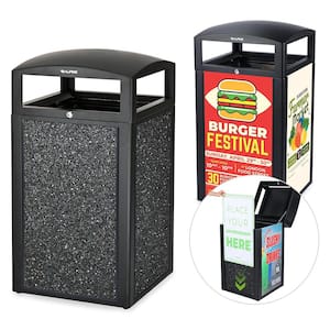 40 Gal. Grey Stone All Weather Vented Outdoor Commercial Garbage Trash Can with Advertisement Panels