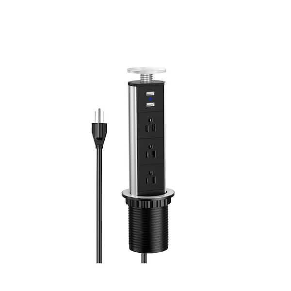 125V 6 ft. Cable Pop Up Outlet Socket, with 3 US Plug and 2 USB Ports for Conference Office Table Kitchen Counter Island