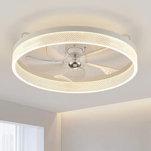 20 in. Integrated LED Indoor White Flush Mount Ceiling Fan with Light for Low Profile Bedroom