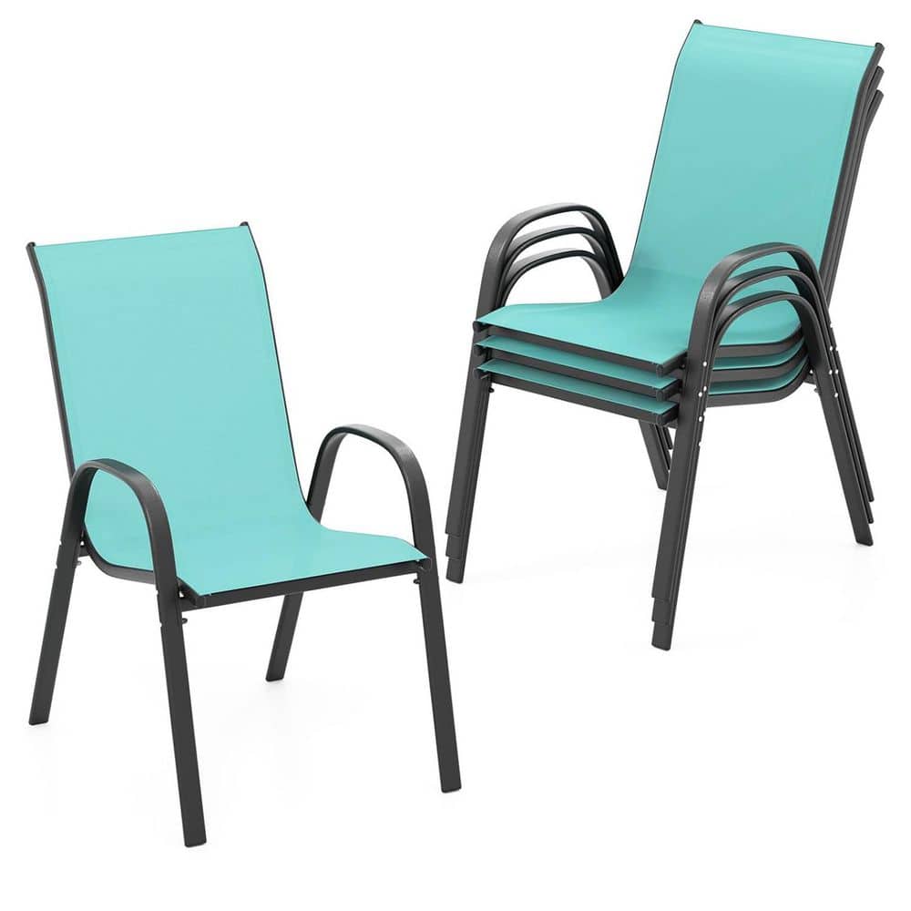 Turquoise Blue Stackable Outdoor Dining Chair Set of 4 L0FCYLQ6QK