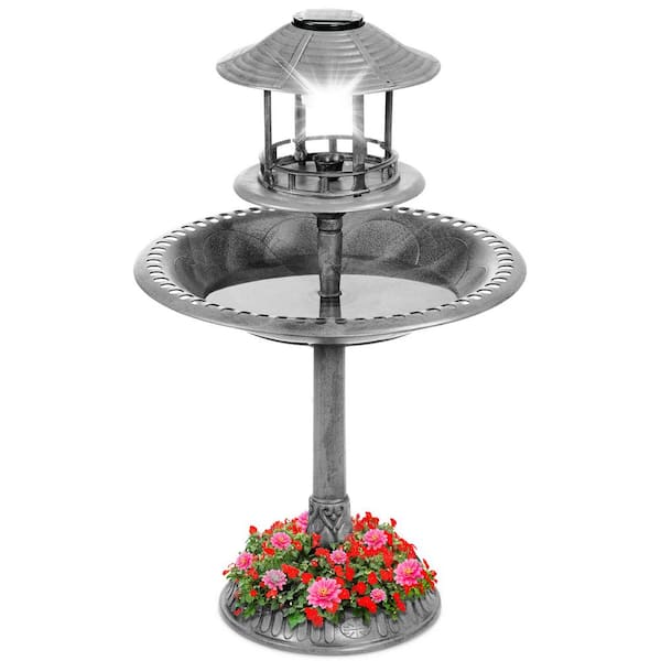 Best Choice Products Solar Gray Pedestal Fountain Birdbath
