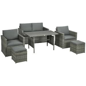 Mixed Gray 6-Piece Wicker Outdoor Dining Set with Gray Cushions