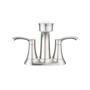 4 in. Centerset 2-Handle 3-Hole Bathroom Faucet with Pull Out Sprayer in Brushed Nickel