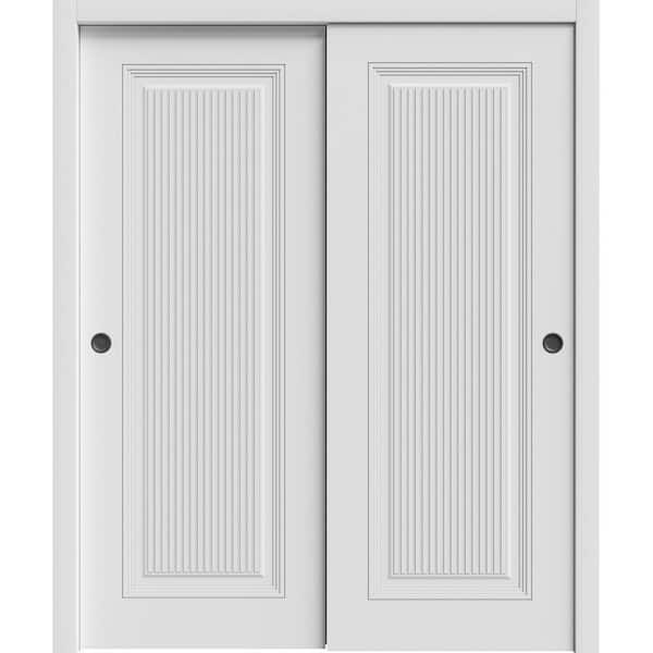 Assembly Required 7888 64 in. x 80 in. Reversible White Enamel Color Solid Core Wood Sliding Door Kit w/Separate Jamb