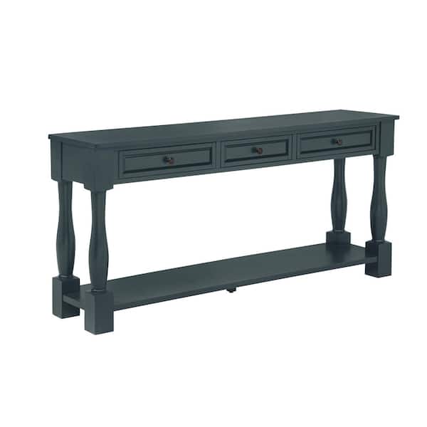 Ardelle 63 in. L Navy Rectangle Wood Console Table with 3 Drawers