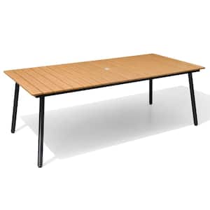 82.48 in. Brown Rectangular Aluminum Outdoor Patio Dining Table with Wood-Like Tabletop