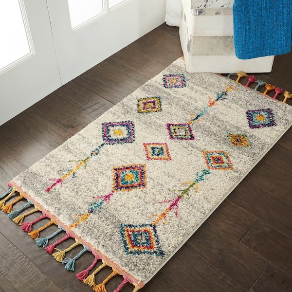 Moroccan Casbah Cream doormat 2 ft. x 4 ft. Moroccan Transitional Kitchen Area Rug