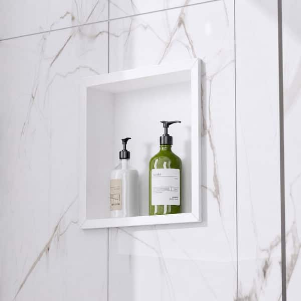 14 in. W x 12 in. H x 4 in. D Waterproof Recessed Shower Niche Storage Shelf in White, No Tile Needed