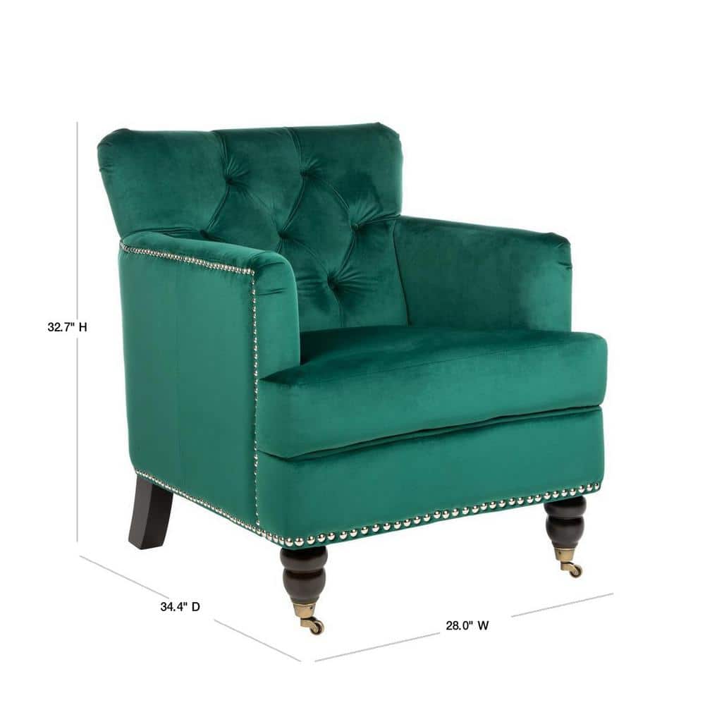Emerald Velvet Tufted Club Chair with Espresso Wood Legs