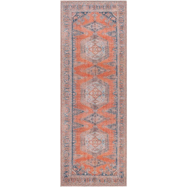 Dauphin Orange/Navy 3 ft. x 10 ft. Indoor Machine-Washable Area Rug