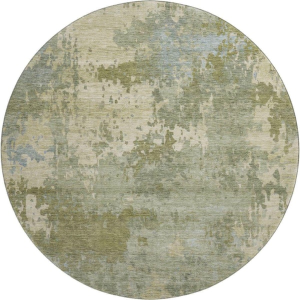 Mayfield Premium Machine Washable Abstract AMF2143 Green 8 ft. x 8 ft. Round Rug