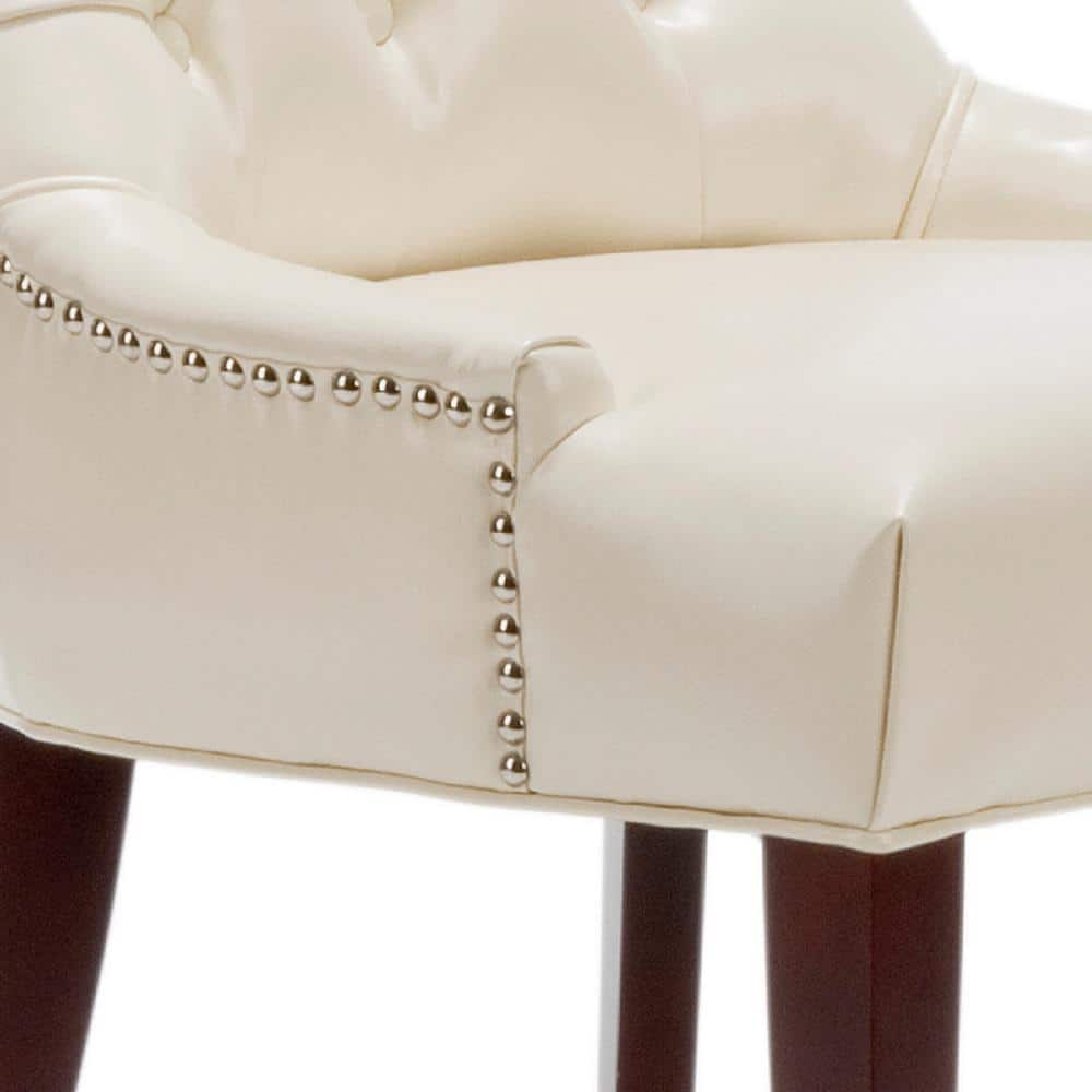 Transitional Amanda Slipper Chair in Flat Cream Leather and Wood