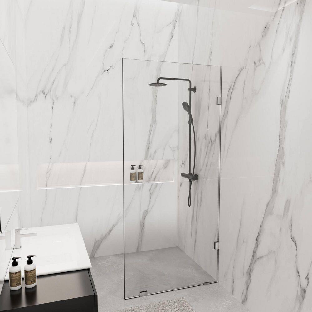 32 in. W x 78 in. H Frameless Fixed Single Panel Shower Screen Door in Brushed Nickel with 3/8 in. (10mm) Clear Glass price history on PriceWatchPro