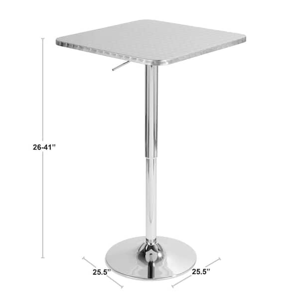 Lumisource Bistro Square Silver Adjustable Bar Table BT TLBISTRO23SQ