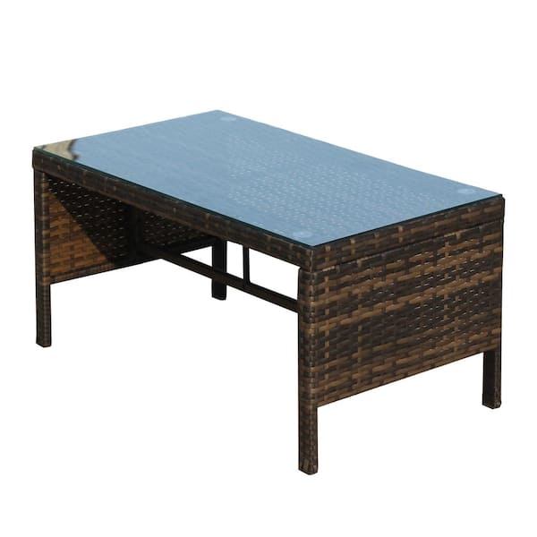 TIRAMISUBEST TD Garden Wicker patio Coffee Table with Clear Tempered Glass