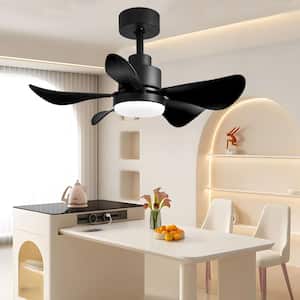 28 in. LED Indoor Matt Black Smart Ceiling Fan with App and Remote Control and 3-Colors Dimmable