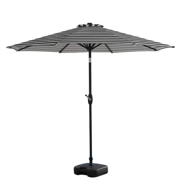Taylor 9 ft. Market Umbrella with Tilt and Crank with Base Included in Black/White Stripe