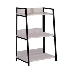 37 in. Washed White and Black Wooden 3-Shelf Bookcase