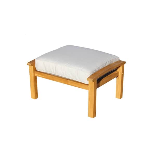 Courtyard Casual Heritage Collection Teak Outdoor Ottoman with Grey Cushions