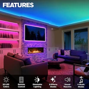 8.2 ft. USB Powered LED RGB Strip Lights for Home Decor, Mounted Under Cabinet Lights with Music Sync