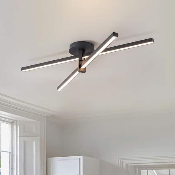 LLHZSY 39.6 in. 38-Watt Black Modern Integrated LED Semi-Flush Mount Ceiling Light