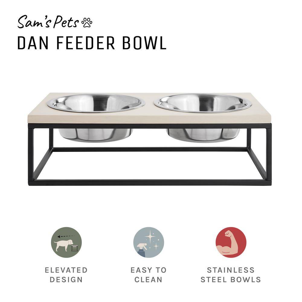 Elevated Dual Stainless Steel Pet Bowls with Wood Frame