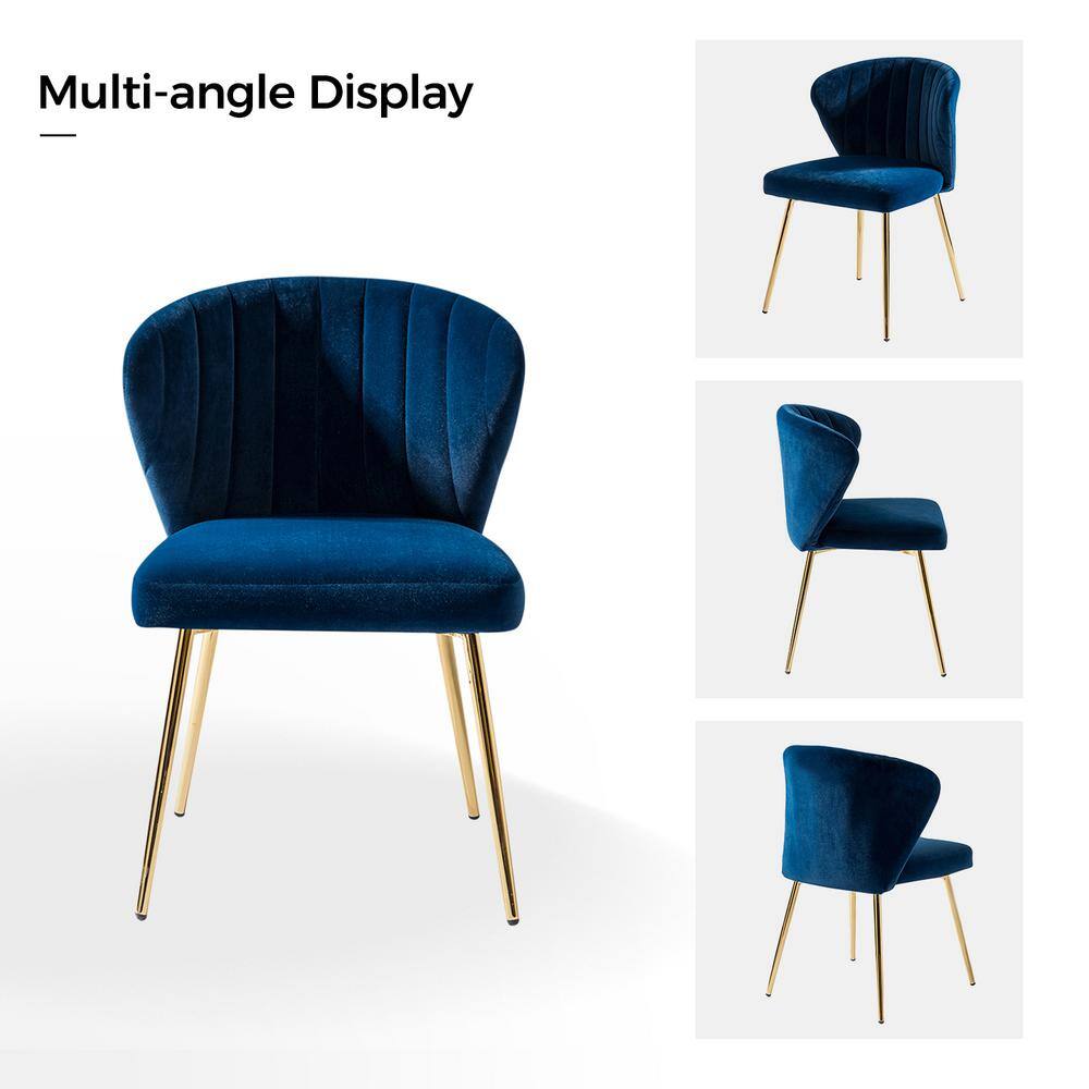 Navy Blue Velvet Upholstered Side Chair with Golden Metal Legs