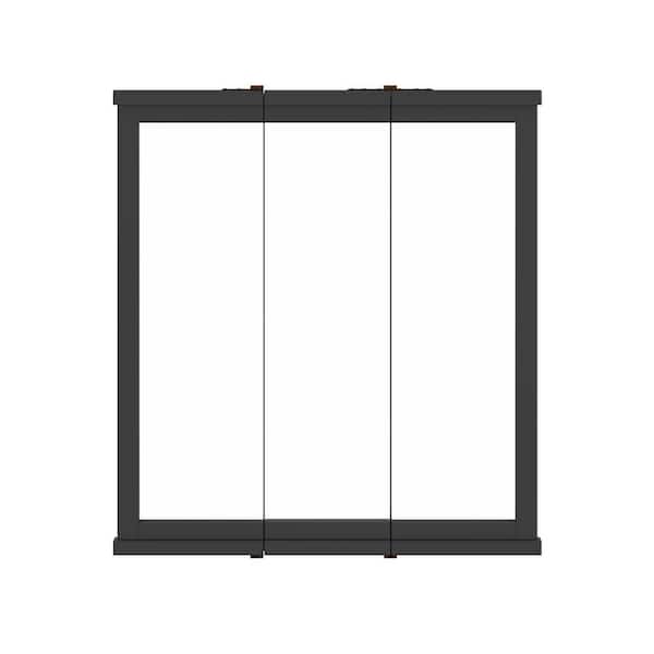 DHP Irving 30 in. W x 33 in. H Large Rectangular Tri Fold Wood Framed Wall Mounted Bathroom Vanity Mirror in Black