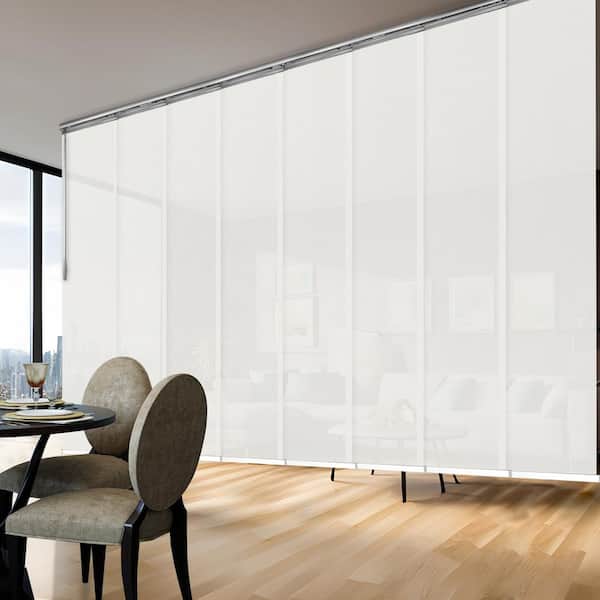 EMOH Dove 130 in.- 175 in. W x 94 in. L Adjustable 8-Panel White Double Rail Panel Track with 23.5 in. Slates