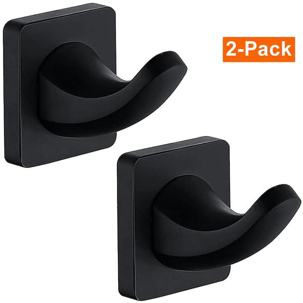 2-Pack Wall Mounted J-Hook Robe/Towel Hook in Stainless Steel Matte Black