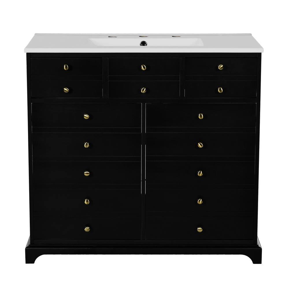 36 in. W x 18 in. D x 33.89 in. H Freestanding Bath Vanity Set in Black with White Resin Top price history on PriceWatchPro