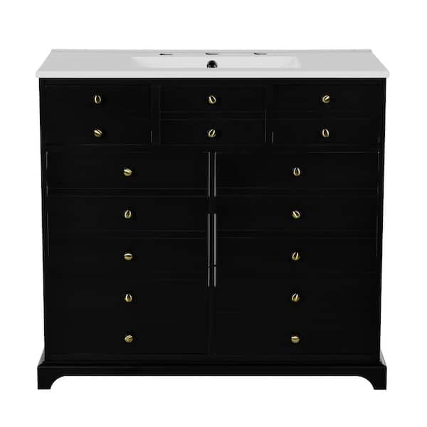 JimsMaison 36 in. W x 18 in. D x 33.89 in. H Freestanding Bath Vanity Set in Black with White Resin Top