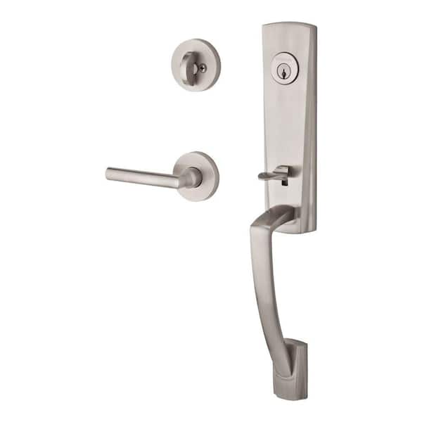 Baldwin Reserve Miami Single Cylinder Satin Nickel Door Handleset with Tube Right-Handed Lever and Contemporary Round Rose